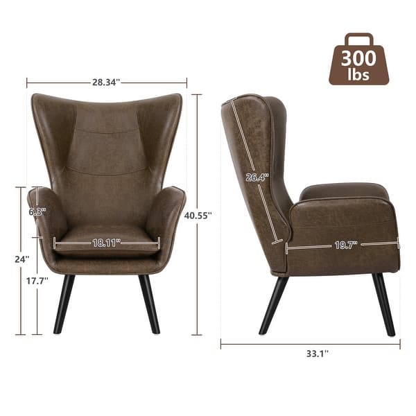 dimension image slide 2 of 6, Upholstered Wingback Armchair Leisure Accent Chair, Single - 40.55" H x 28.34" W x 33.1" D