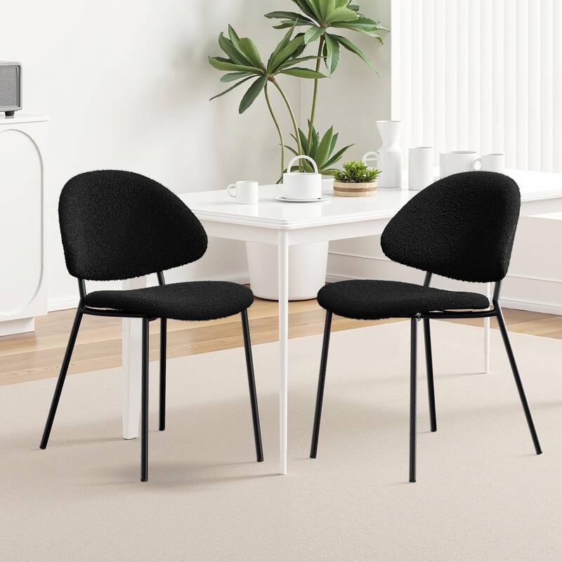 Set of 4 Mid-Century Dining Chairs - PU Leather, Curved Back