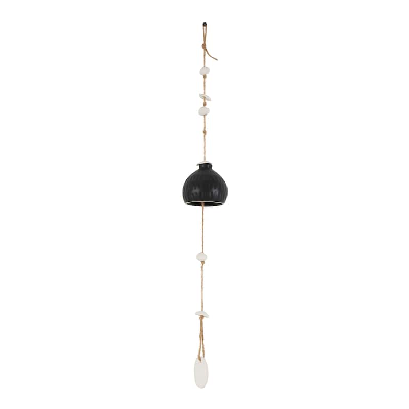 Black Ceramic Handmade Bell Windchime with Cascading White Disks