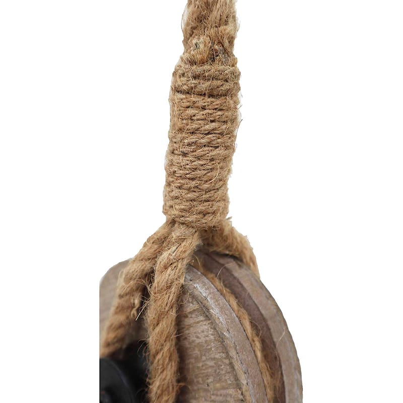 Industrial Decorative Iron Faux Pulley Tackle with Jute Rope and Hook