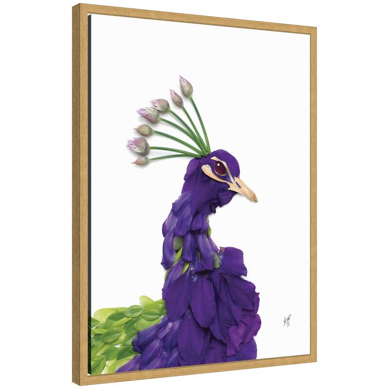 Kate and Laurel Peacock by Madeline Jeppesen Framed Canvas Wall Art Print - 18x24 - Gold