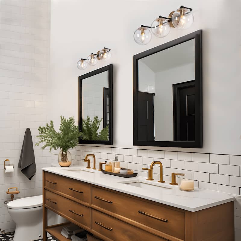 Modern Glam Black Gold 2/3/4 Light Bathroom Vanity Light Globe Seeded Glass Wall Sconces
