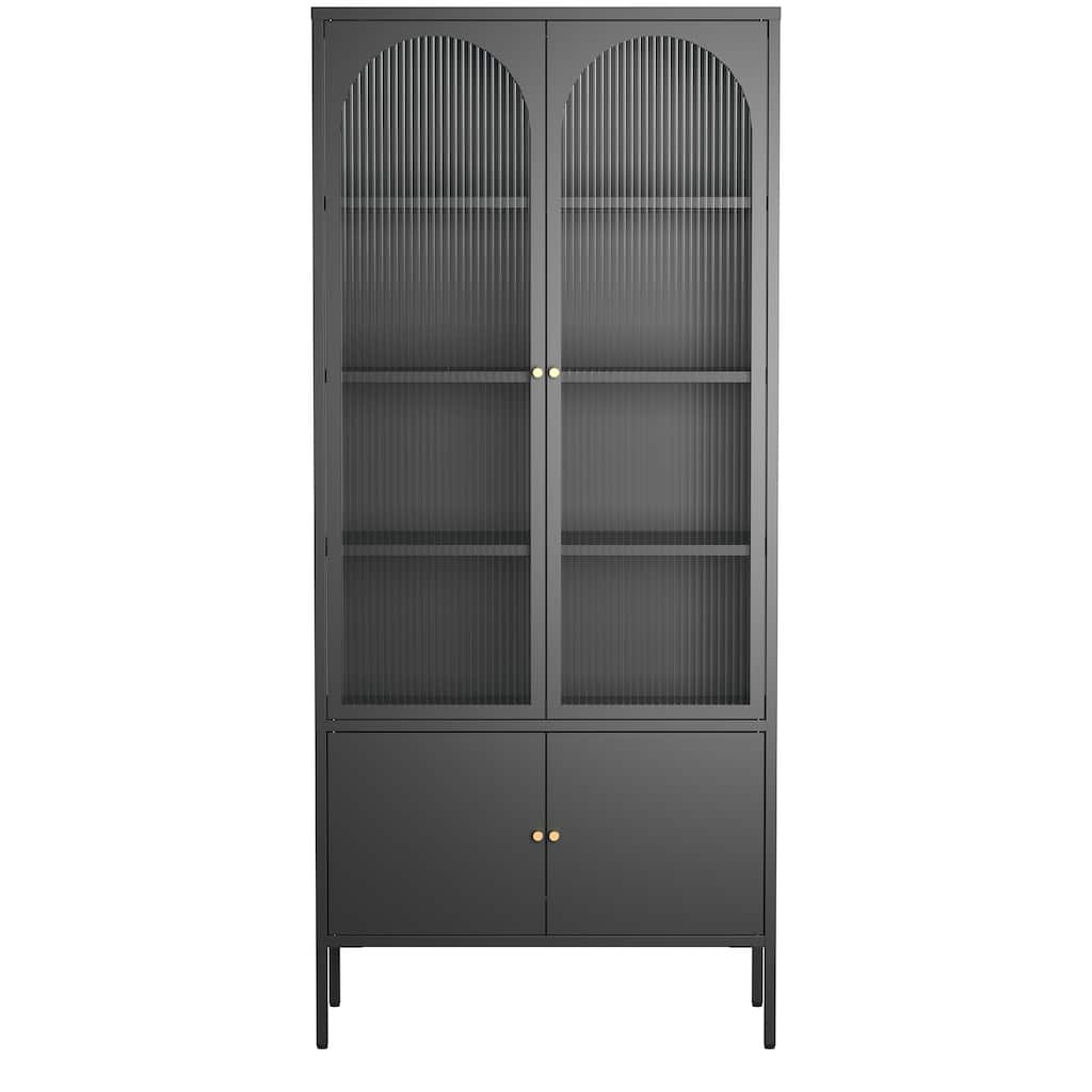 Benton 70.94 inch Black Four Door Metal Storage Cabinet with Fluted Clear Doors