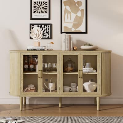 Wood Buffet Cabinet with Glass Doors and Adjustable Shelves