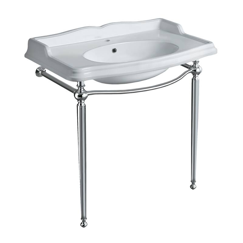 Whitehaus Britannia Large Rectangular Sink Console with Front Towel - White / Chrome
