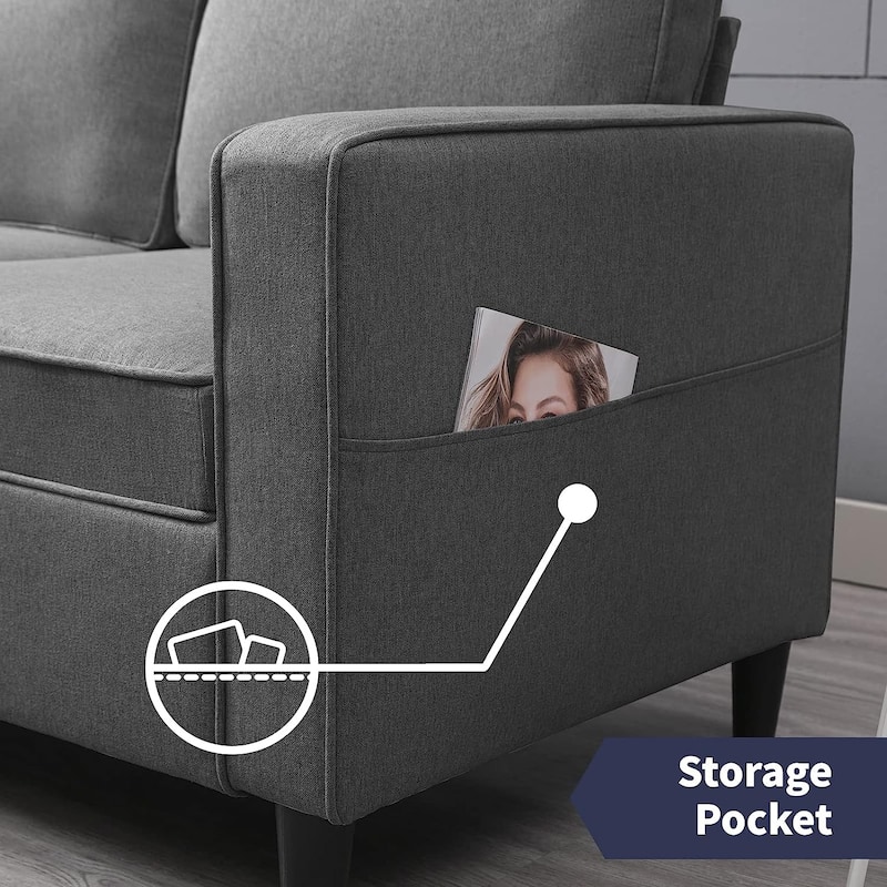Mixoy Modern Fabric Loveseat Sofa with Armrest Pockets - N/A