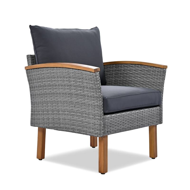 Roomfitters 9-Piece Outdoor Patio Furniture Set with Gray Rattan Sectional Sofa, 2 Armchairs and Wood Top Coffee Table, Gray