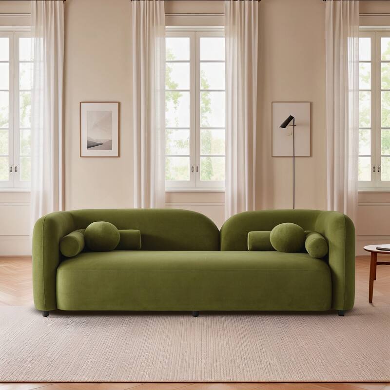 Milet Stylish Velvet Sofa with Solid Wood Frame and Accent Pillows - Olivia Green Velvet