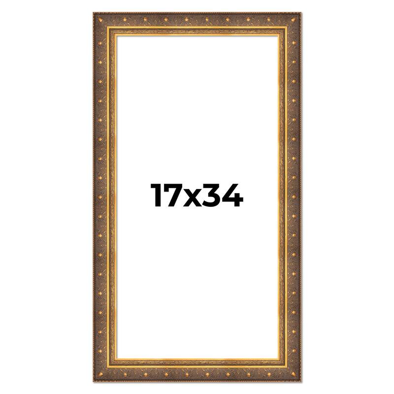 17x34 Frame Gold Real Wood Picture Frame inches Interior Frame Depth 1 inches Museo Bronze Ornate Photo Frame with UV Acrylic