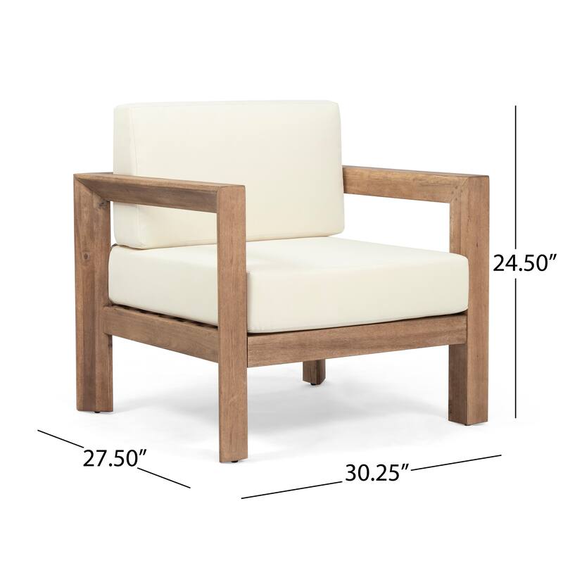 Genser Outdoor Wooden Club Chairs with Cushions by Christopher Knight Home