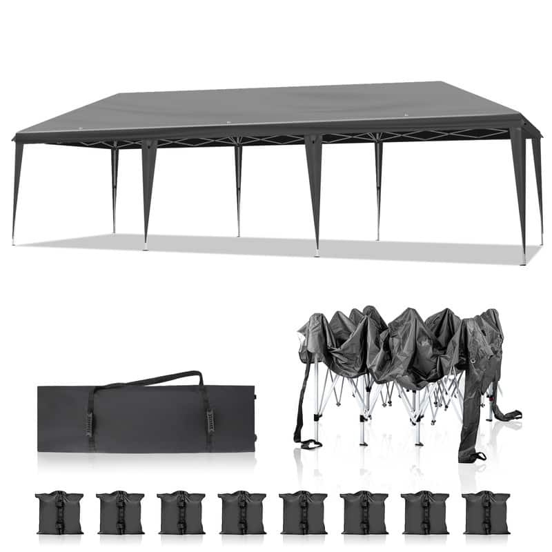 29.5x10 ft. Pop Up Canopy Tent with Storage Bag and Sandbags - Grey