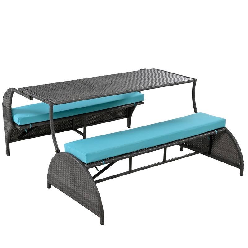 Outdoor Garden Loveseat and Convertible to Dining Table Set