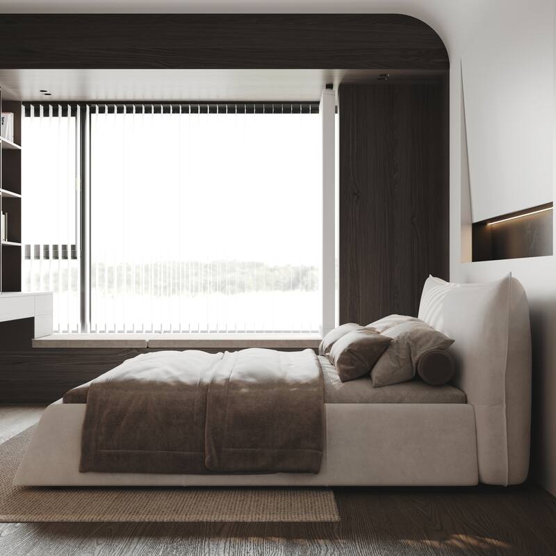 Luxury Upholstered Platform Bed with Velvet Headboard, Modern Queen Size Bed Frame with Metal & Solid Wood Frame for Adult