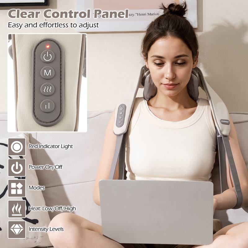 Electric Shiatsu Neck and Shoulder Massager with Adjustable Straps and Soothing Heat Function - 7" x 20" x 6.5"