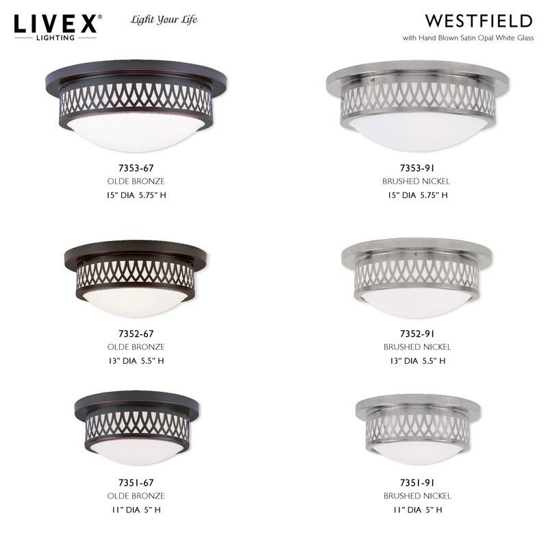 Livex Lighting 2-light Bronze Ceiling Mount Light, 7351-67 - 11" DIA 5" H
