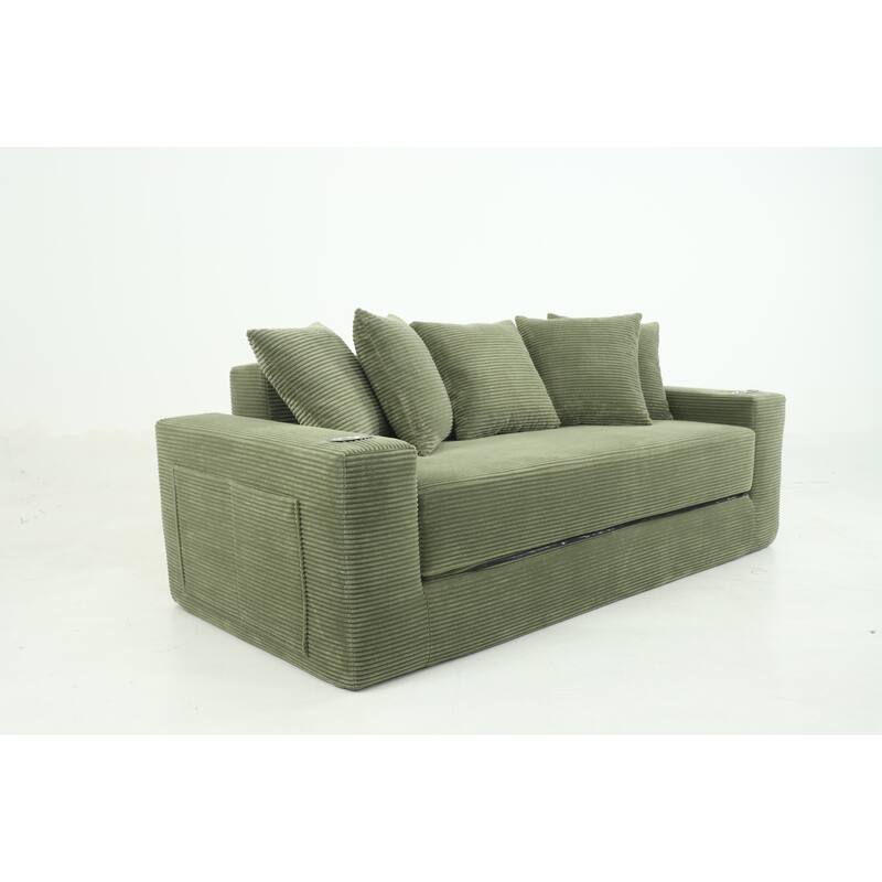 Convertible Sofa Bed, 76" Boneless Loveseat Couch 2 in 1 Foldable Floor Sofa Couch with 2 Cup Holders, Folding Sleeper Chair