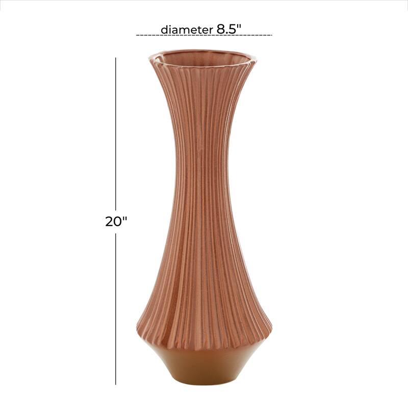 Orange Ceramic Ribbed Decorative Vase - 8 x 8 x 20