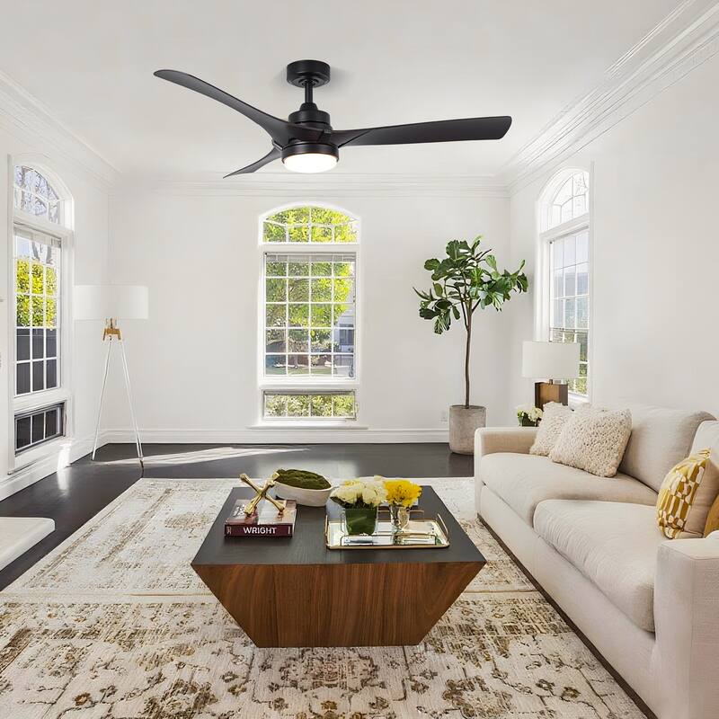 52" Modern Dark Walnut Dimmable LED Propeller Ceiling Fan with Light and Remote