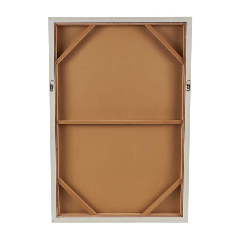 Brown Wooden Textured Geometric Framed Wall Art with Abstract Black and White Shapes and Fabric Backing