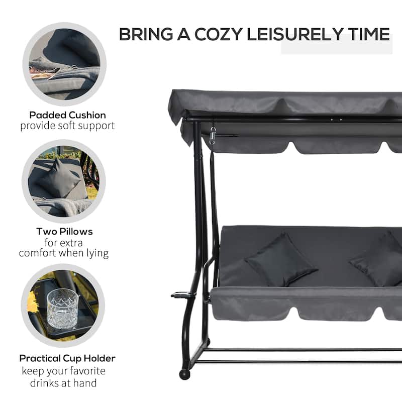 Outsunny 3 Seat Outdoor Free Standing Covered Swing Bench with Comfortable Cushioned Fabric & Included Canopy