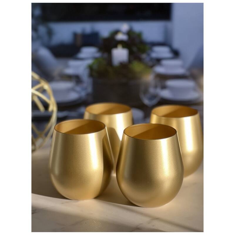 Metallic Gold Color Plastic Wine Glasses Set of 4