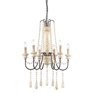 Lorenzo Handmade Wooden Distressed Candle Chandelier with 6-Lights