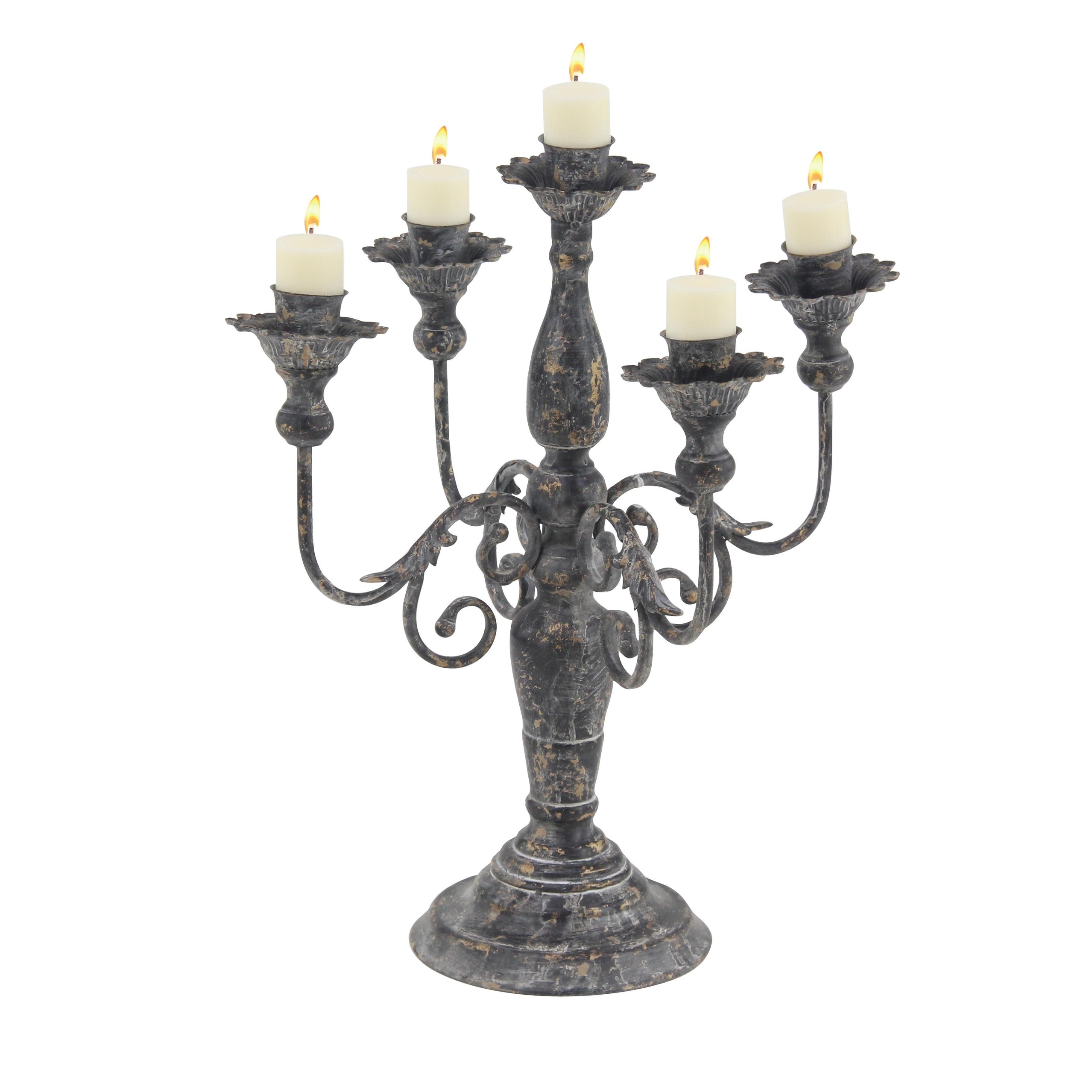 Roche River Decor - Metal Scroll Candelabra - White or Gray