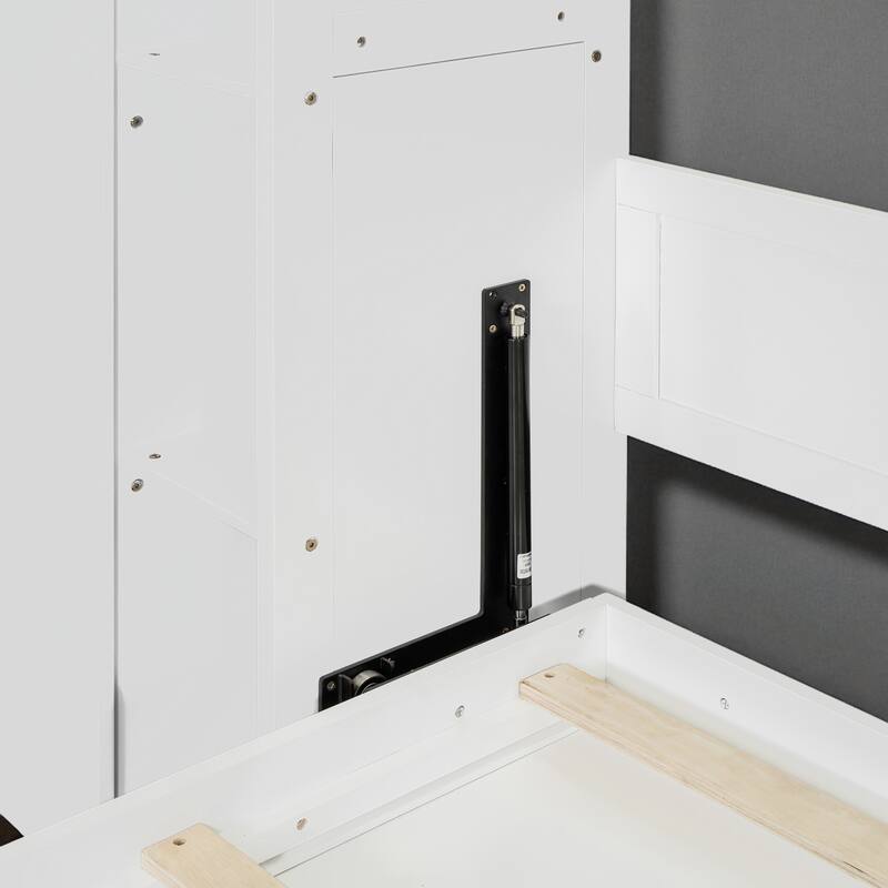 Full/Queen Size Murphy Wall Bed with Shelves, Wardrobe, LED Lights - Space-Saving Design