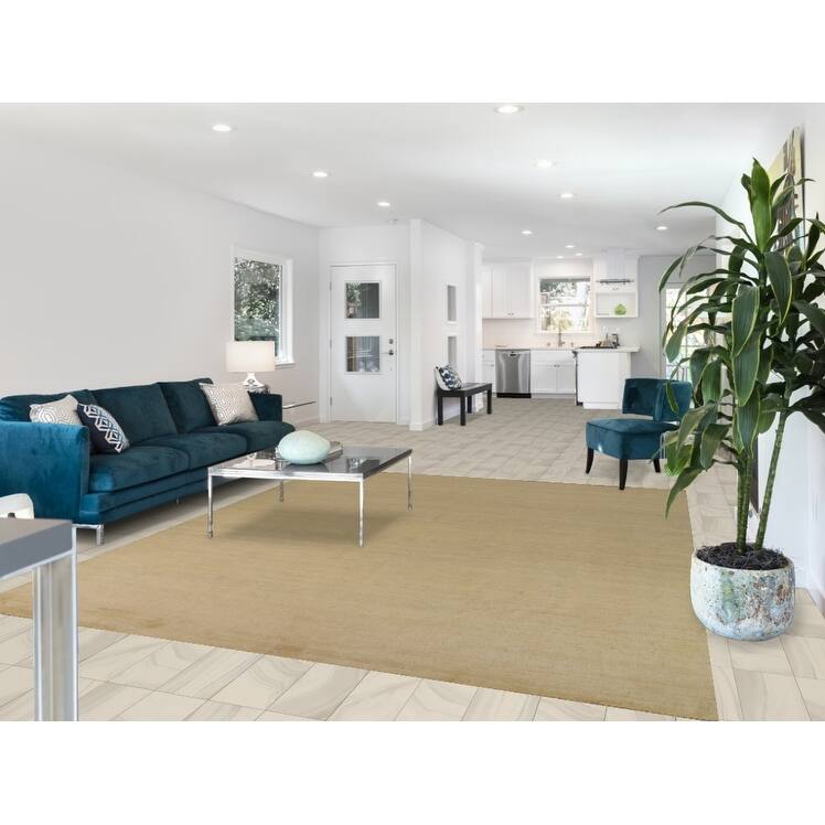Muted Gold Gabbeh Modern Area Rug Handmade Wool Carpet - 8'0"x 9'7"