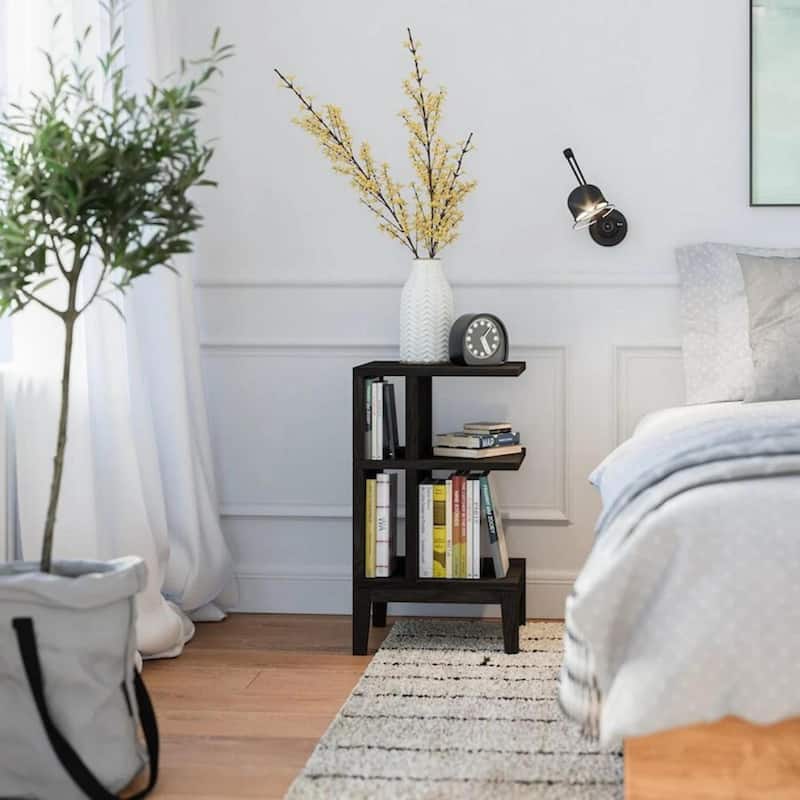 Nightstand set of 2 Black Solid Beech for Bedroom, Livingroom