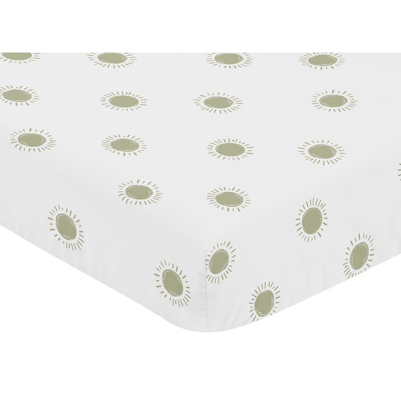 White and Sage Boho Sun Boy Girl Fitted Crib Sheet - Green Bohemian Celestial Sky Gender Neutral Desert Sunshine Outdoors Nature