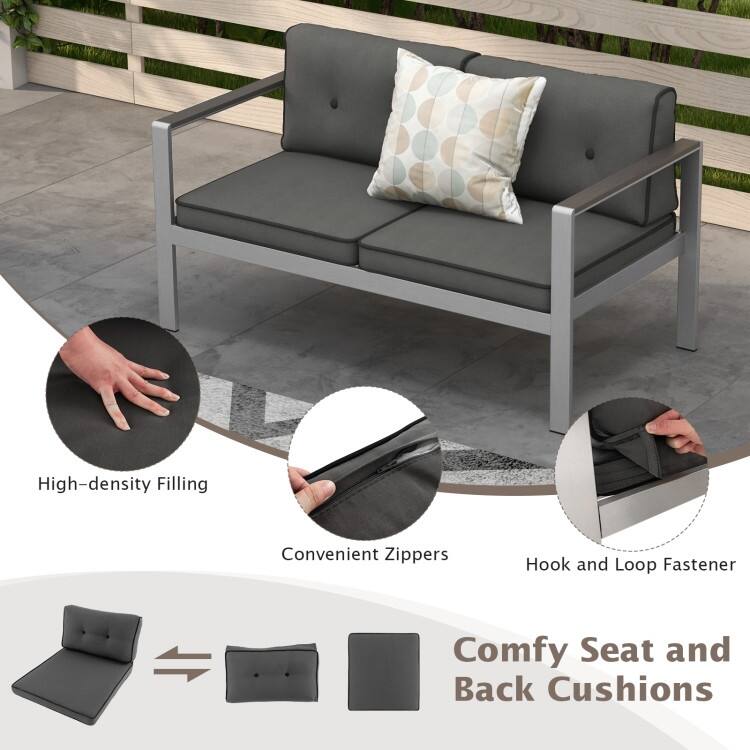 Contemporary 2-Person Sofa Chair with WPC Armrests for Balcony Backyard Porch - 54" x 28" x 24.5"