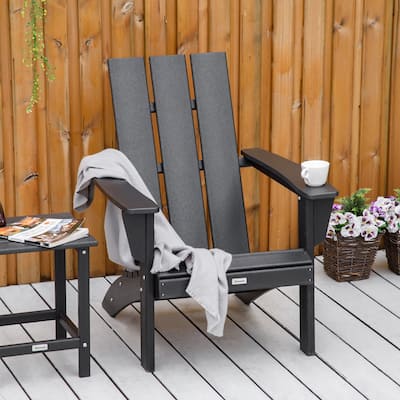 Outsunny Outdoor HDPE Adirondack Chair, Plastic Deck Lounger with High Back and Wide Seat