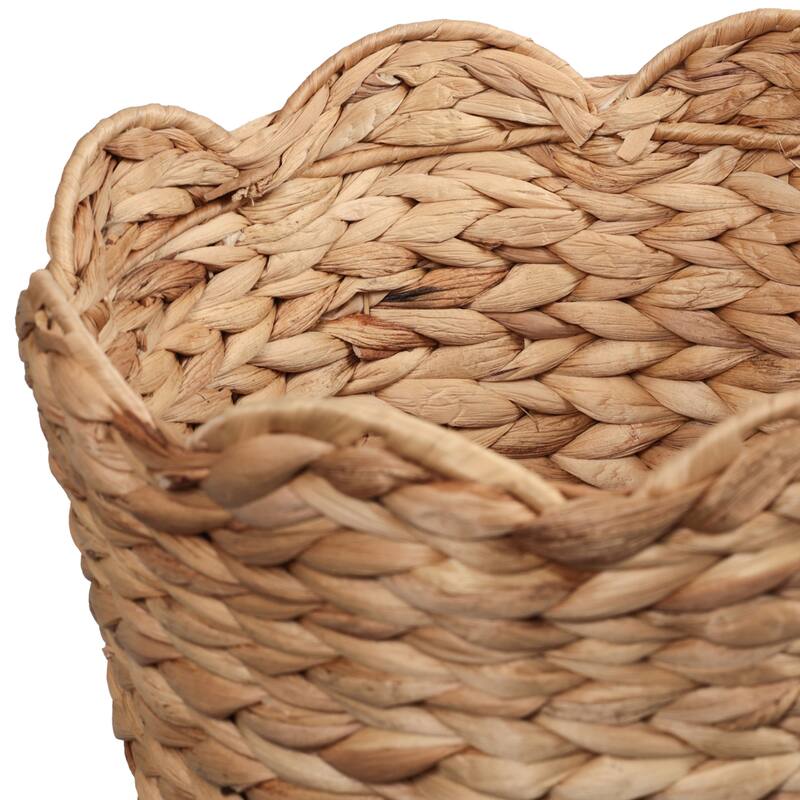 Handwoven Water Hyacinth Scalloped Edge Nesting Baskets (Set of 3)