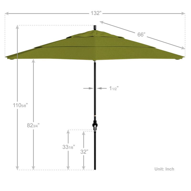 California Umbrella 11' Rd Golden State Series Patio Umbrella Black Aluminum Frame Crank Lift Collar Tilt Pacifica