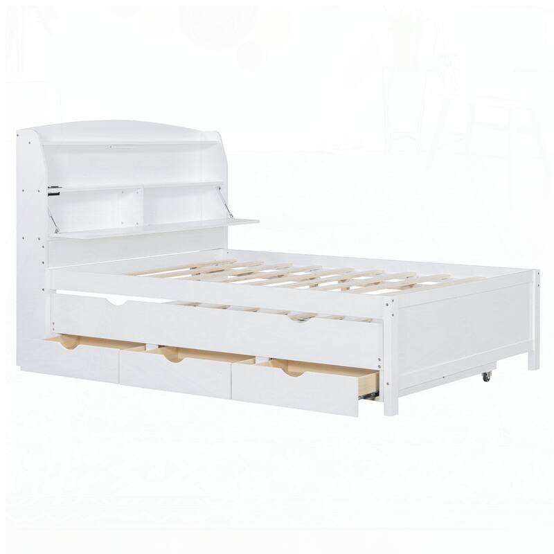 Wooden LED Platform Bed with Trundle
