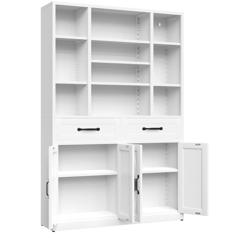 71" Tall Industrial Bookcase with Doors, Drawers & Adjustable Shelves - Metal Storage Cabinet for Office, Living Room