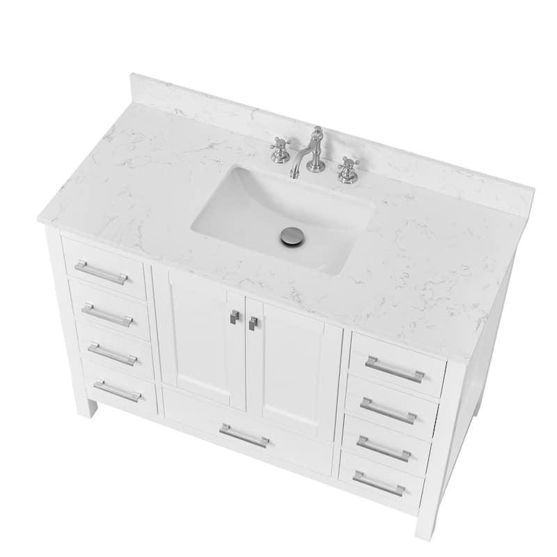Nephelily 48 inch Transitional White Bathroom Vanity with Top - Cultured Marble Top Carrara White