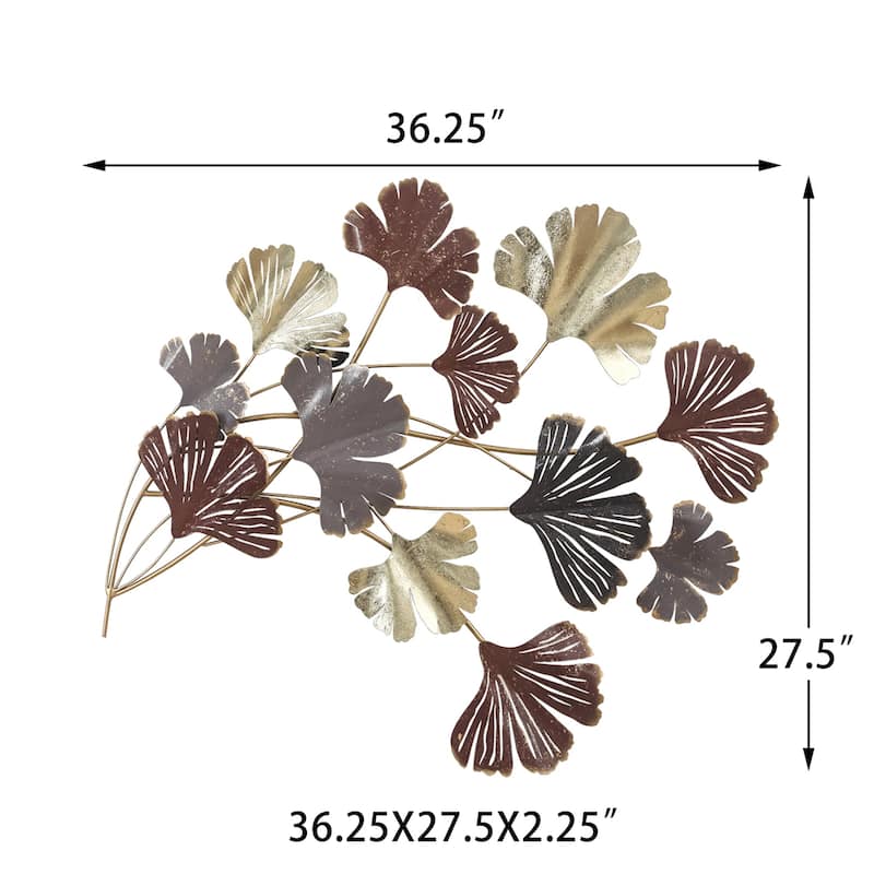 Adeco Metal Wall Decor Gold Ginkgo Leaves Wall Sculpture