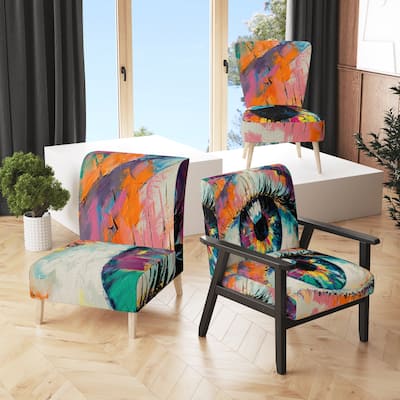Designart "Colorful Turquoise Woman Eye Art" Upholstered Modern Accent Chair and Arm Chair