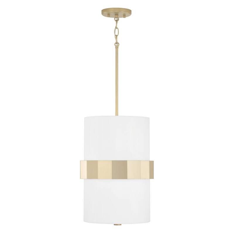 Sutton 2-light Soft Gold Drum Pendant w/ White Fabric Shade & Frosted Glass Diffuser