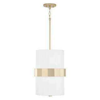 Sutton 2-light Soft Gold Drum Pendant w/ White Fabric Shade & Frosted Glass Diffuser