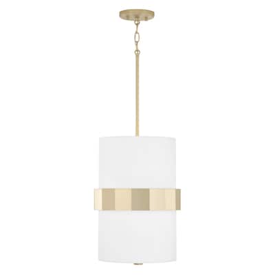 Sutton 2-light Soft Gold Drum Pendant w/ White Fabric Shade & Frosted Glass Diffuser