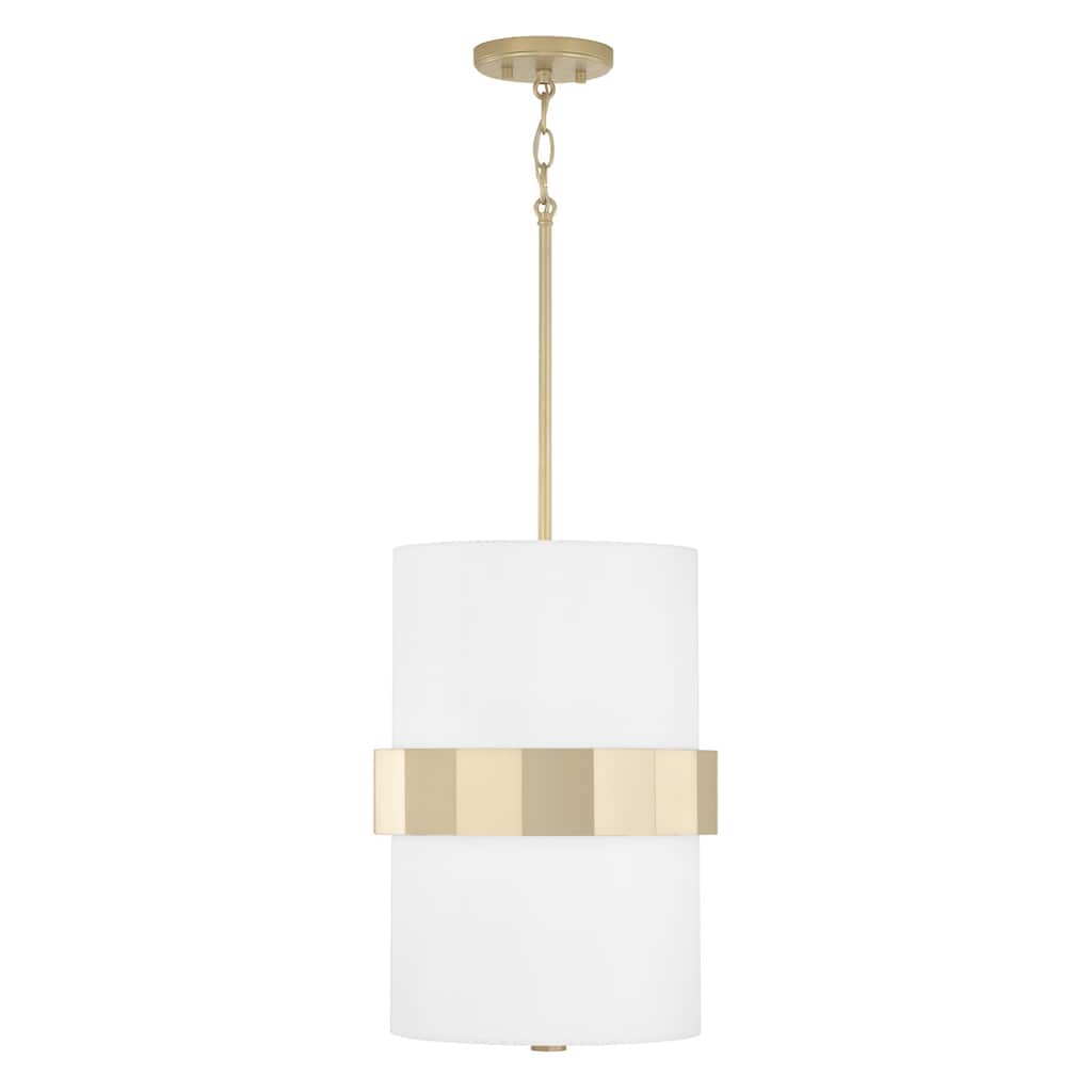 Sutton 2-light Soft Gold Drum Pendant w/ White Fabric Shade & Frosted Glass Diffuser