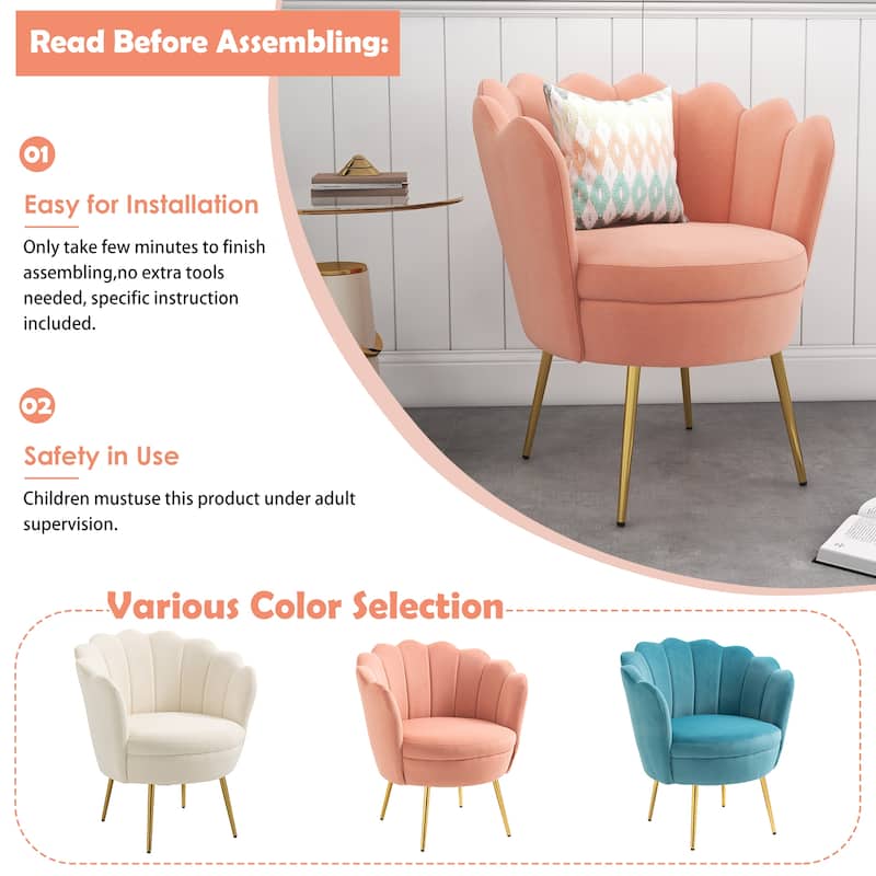 Scalloped Velvet Arm Chair Living Room Accent Chair