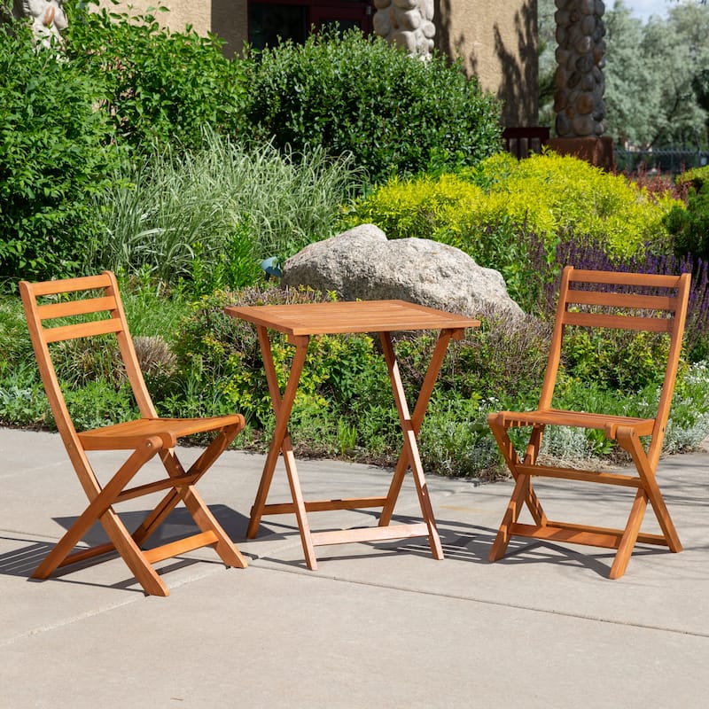 DTY Outdoor Living Twin Lakes 3-Piece Eucalyptus Bistro Set, Square, Natural Oil