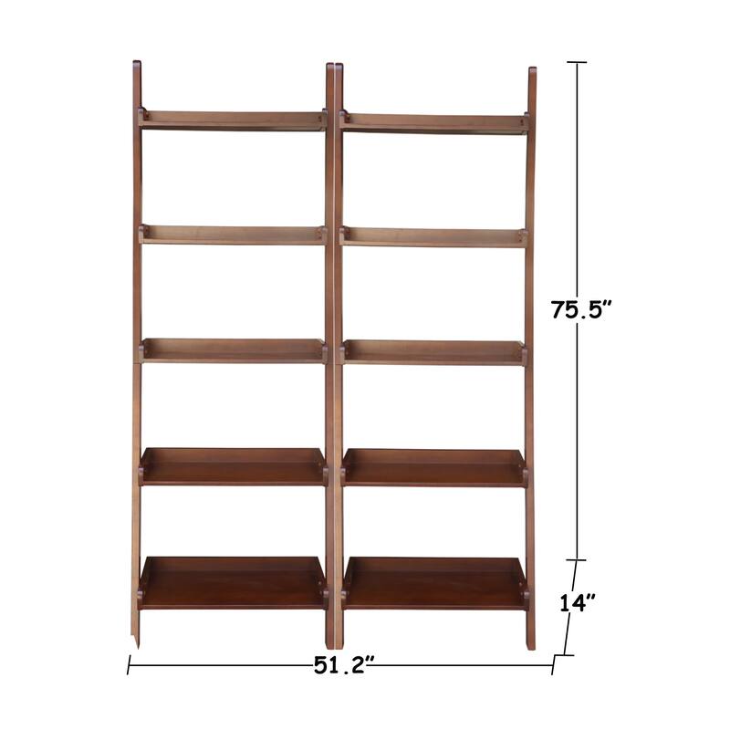 Solid Wood Lean-to 5-tier Shelf Unit Set (Set of 2)