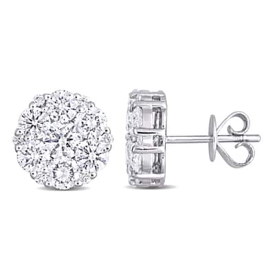 Miadora 14k White Gold 2 5/8ct TDW Diamond Composite Halo Stud Earrings