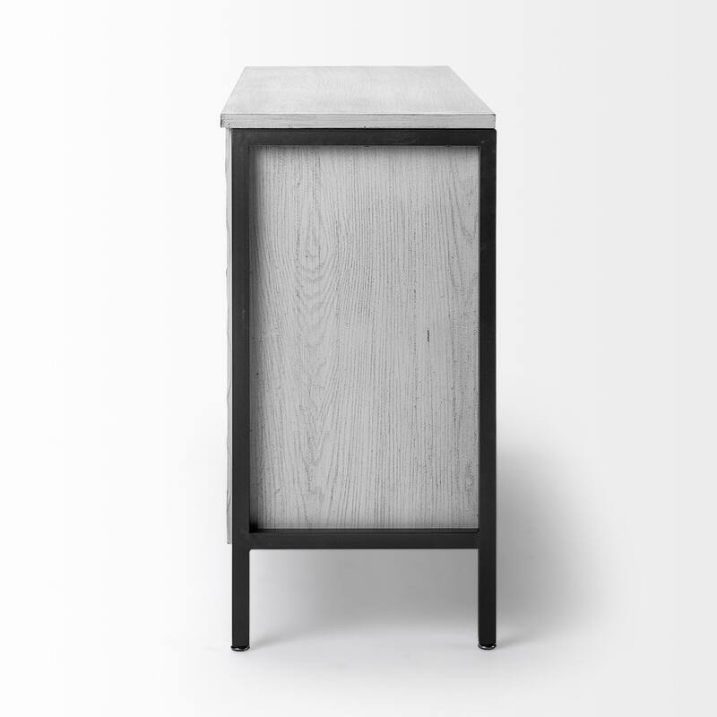 Savannah II White Fir Veneer w/ Iron Frame & 3 Doors Accent Cabinet - 47.2L x 15.7W x 31.5H