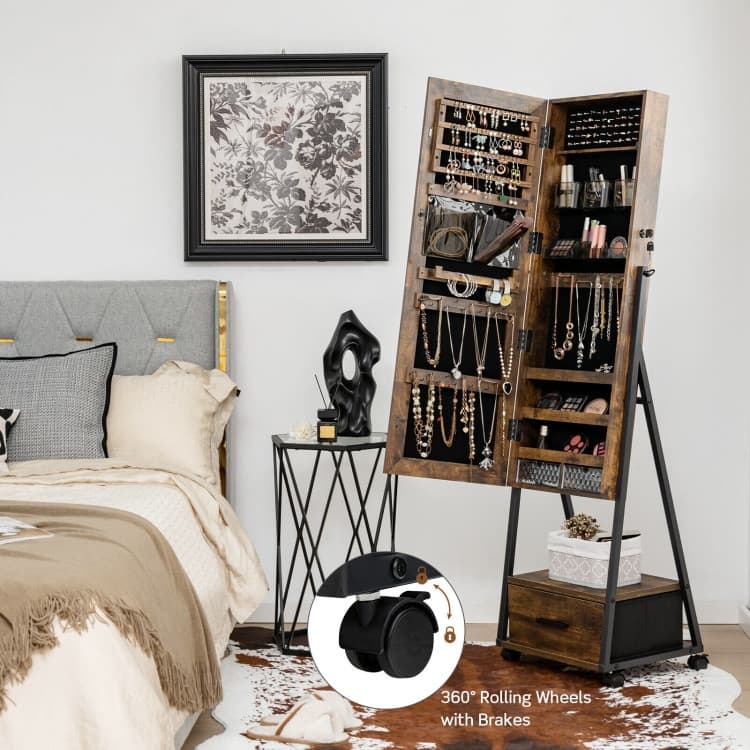 Full-Length Mirror Jewelry Cabinet for Storage and Organization - 16.5" x 15" x 62"(L x W x H)